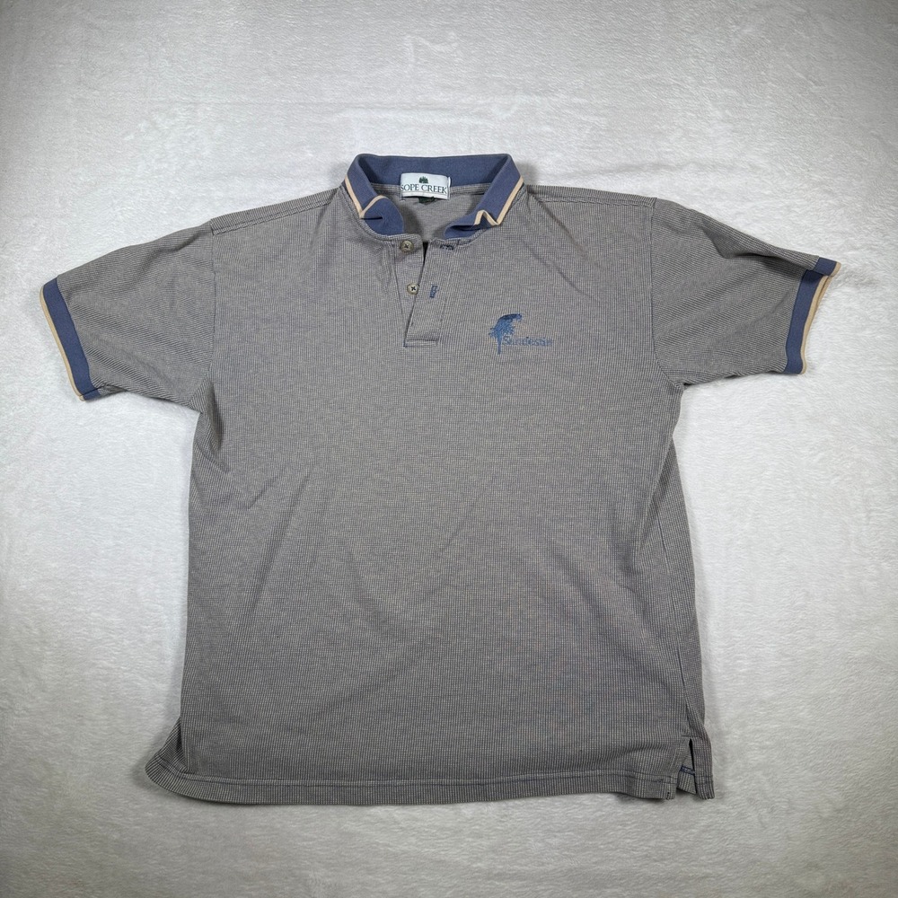 SOPE‎ CREEK Mens M Gray Pinstripe Golf Polo Shirt Sandestin Embroidered Made USA